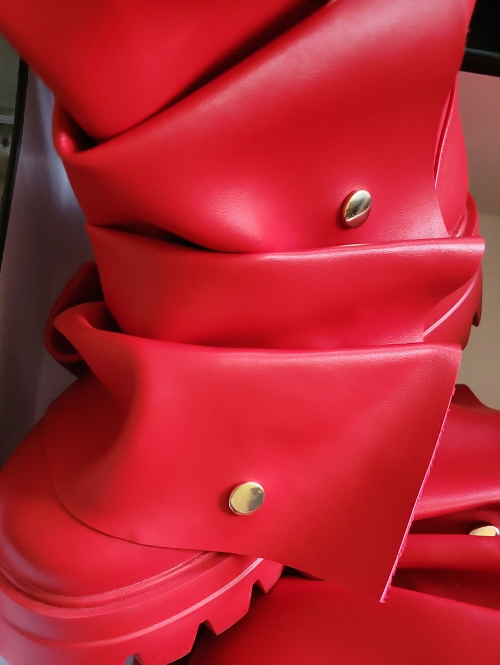 AZALEA WANG Chunky Red Slouch Knee-High Boots - Women's Fashion Boots - Picture 4 of 9
